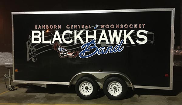 Pictured is the band trailer recently purchased for the Sanborn Central-Woonsocket Band.