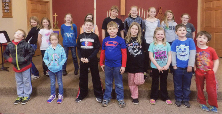 Pictured is the WWTS (Walking With The Savior) youth group at Artesian First Lutheran Church singing songs at their Wednesday night gathering. Back row: Tapanga Howe, Isabella Bitterman, Kadyn Turner, Averie Johnson, Noah Wormstadt, Ayla Moe, Destiny Moe, Kara Wormstadt and Brooklyn Johnson; front row: Joshua Howe, Averie Turner, Payton Uecker, Randy Bitterman, Jaslyn Swearingen, McKenzie Uecker, Sean Bitterman and Mark Howe. Not pictured Casady Dean and Zach Nelson. 
